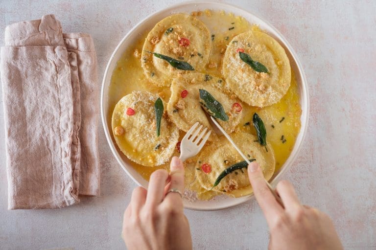 Delicious Ravioli with Fork & Knives